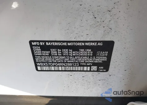 2024 BMW X3 xDrive30I z USA, uszkodzony, nr VIN WBX57DP04RN288123